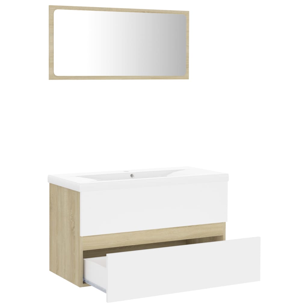 NNEVL Bathroom Furniture Set White and Sonoma Oak Chipboard
