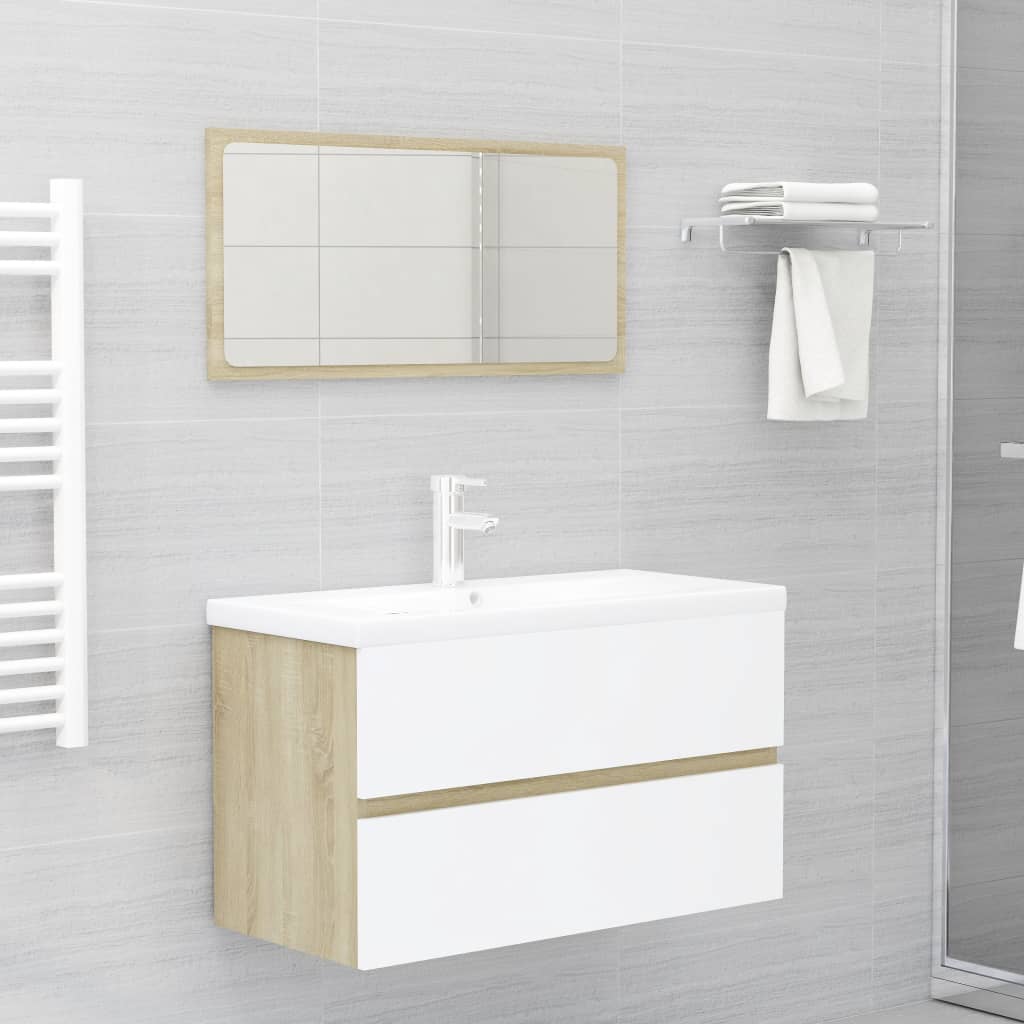 NNEVL Bathroom Furniture Set White and Sonoma Oak Chipboard