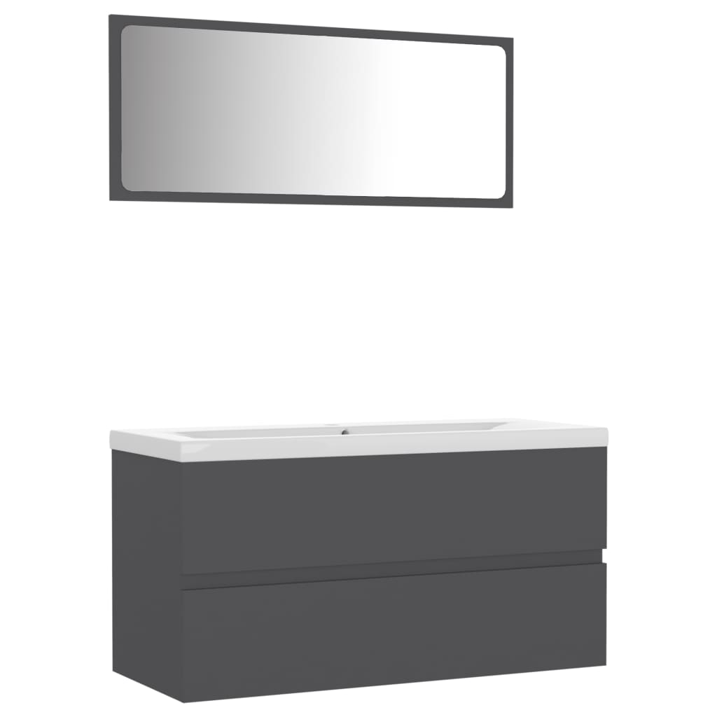 NNEVL Bathroom Furniture Set Grey Chipboard
