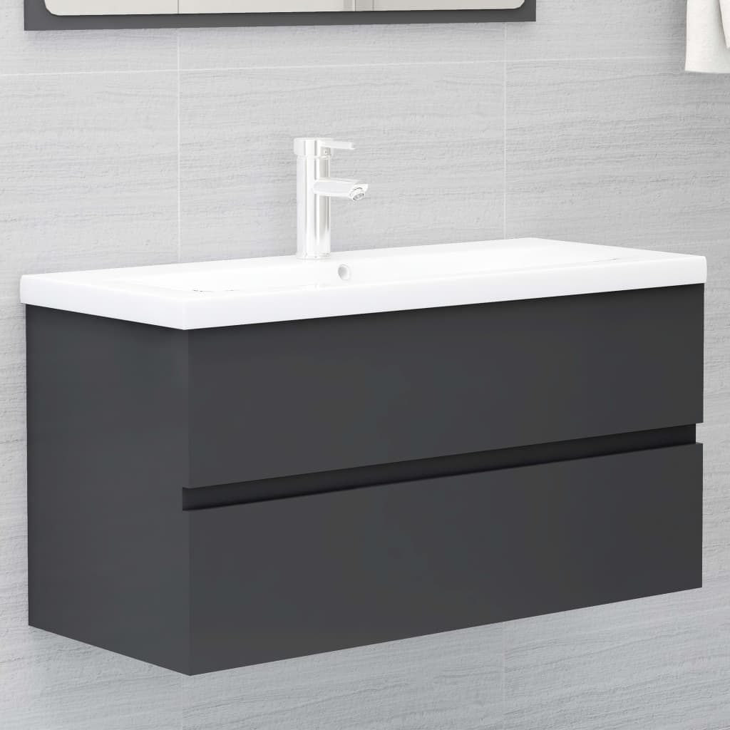 NNEVL Bathroom Furniture Set Grey Chipboard