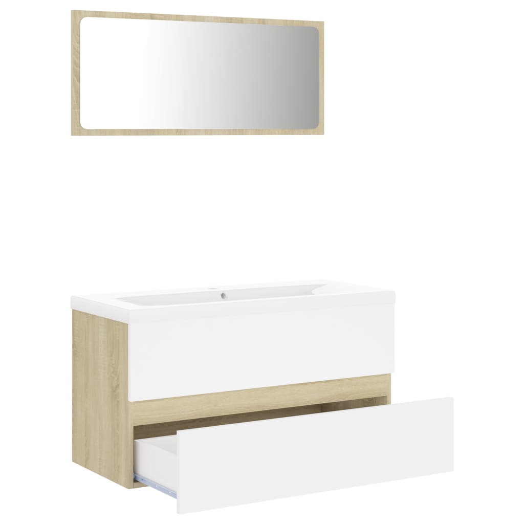 NNEVL Bathroom Furniture Set White and Sonoma Oak Chipboard