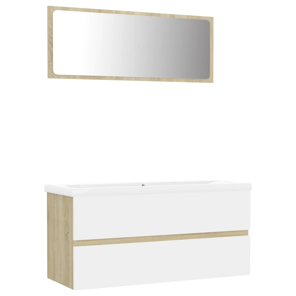 NNEVL Bathroom Furniture Set White and Sonoma Oak Chipboard