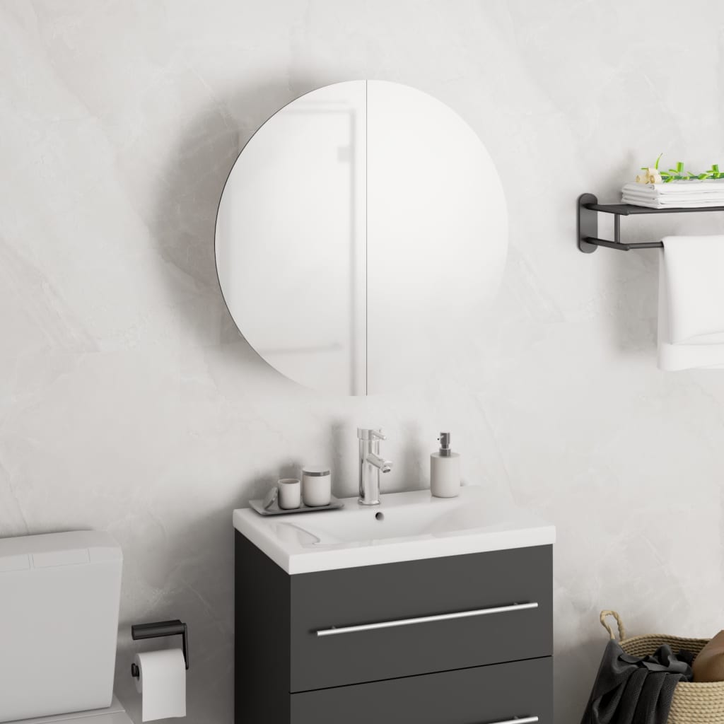 vidaXL Cabinet Bathroom Wall Vanity Mirror Cabinet with Round Mirror and LED
