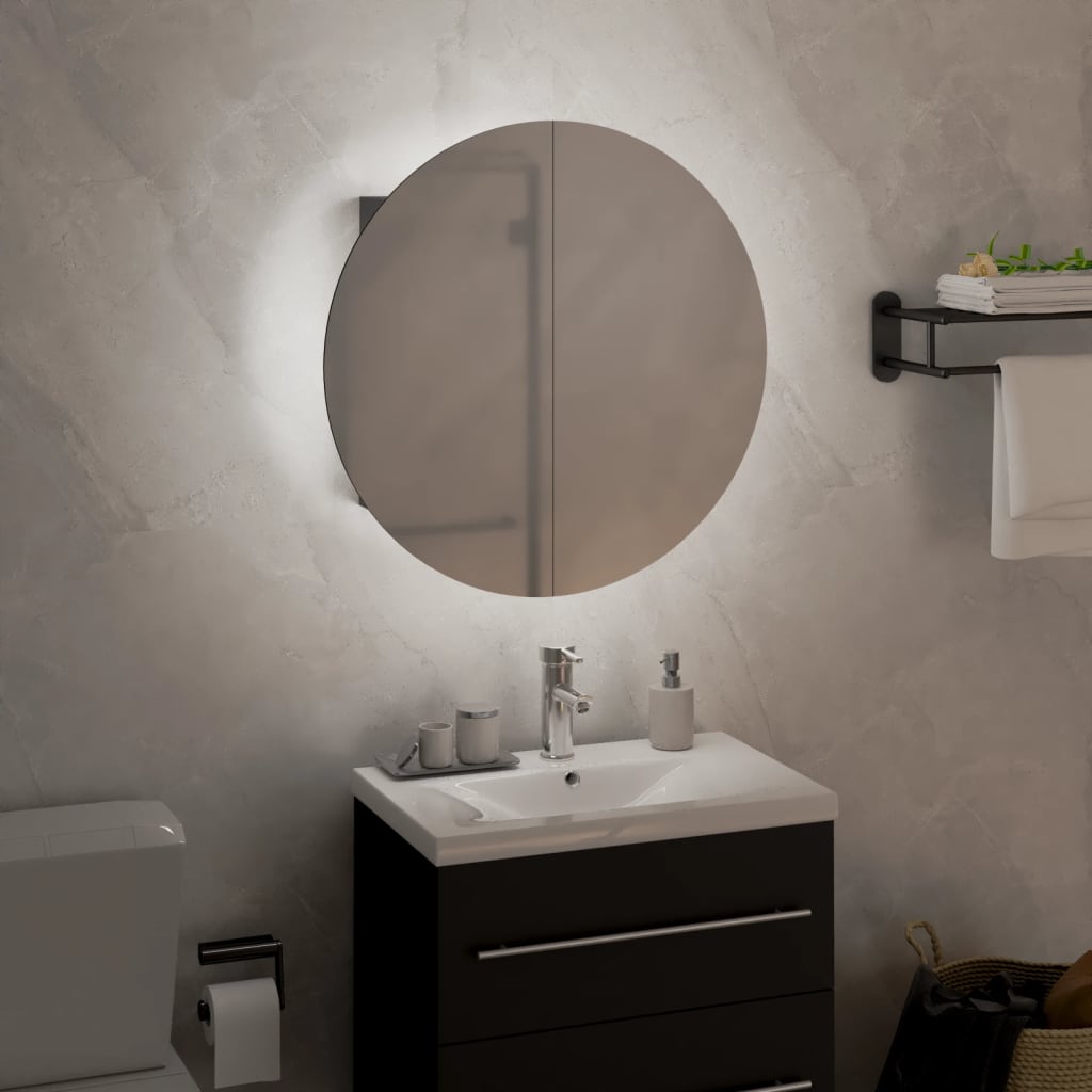 vidaXL Cabinet Bathroom Wall Vanity Mirror Cabinet with Round Mirror and LED