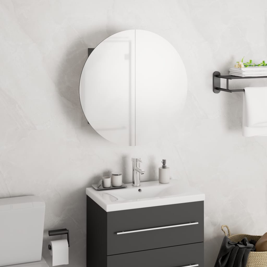 vidaXL Cabinet Bathroom Wall Vanity Mirror Cabinet with Round Mirror and LED