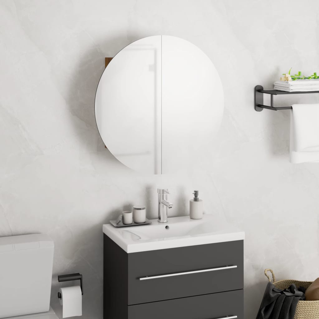 vidaXL Cabinet Bathroom Wall Vanity Mirror Cabinet with Round Mirror and LED