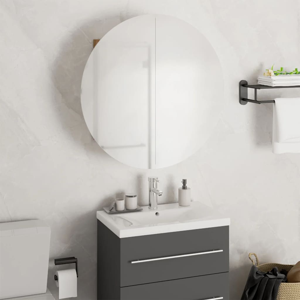 vidaXL Cabinet Bathroom Wall Vanity Mirror Cabinet with Round Mirror and LED