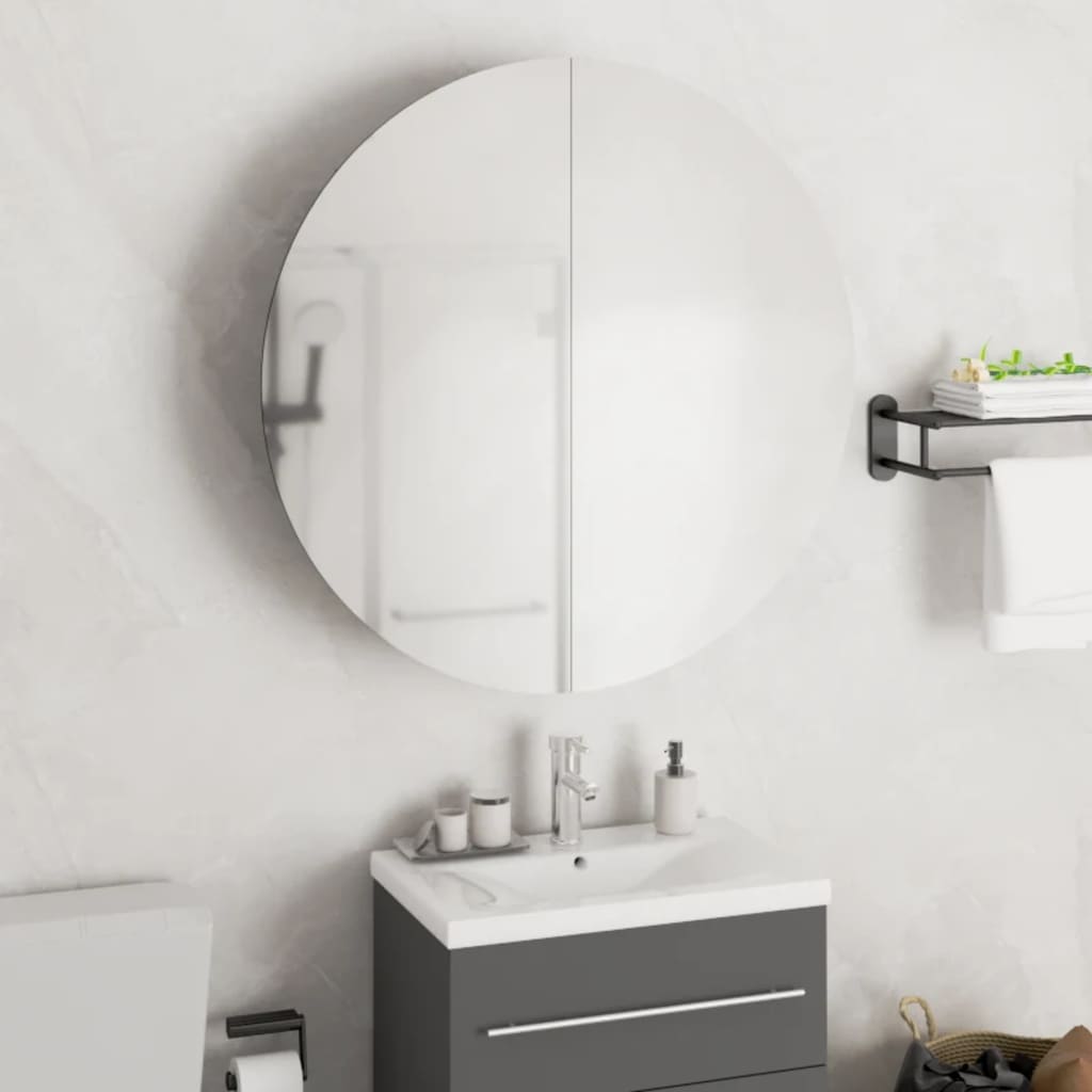 vidaXL Cabinet Bathroom Wall Vanity Mirror Cabinet with Round Mirror and LED