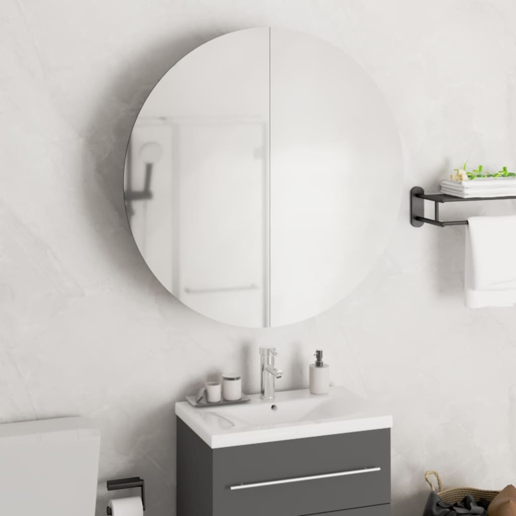 vidaXL Cabinet Bathroom Wall Vanity Mirror Cabinet with Round Mirror and LED