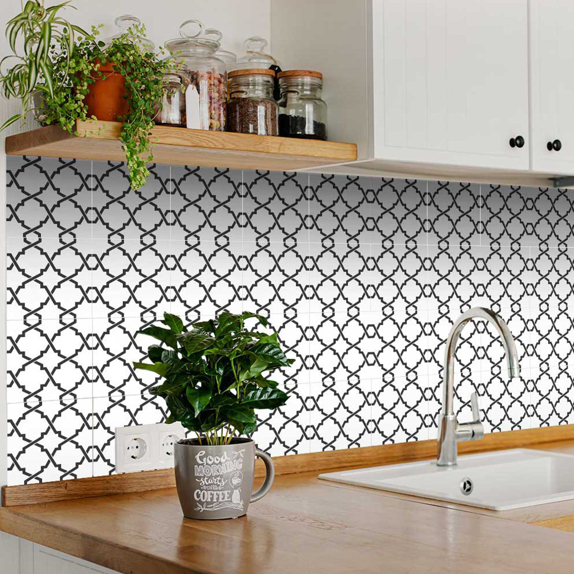 Bathroom Backsplash Black and White Peel and Stick Tile Stickers Model - b24