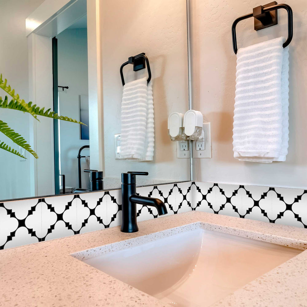 Bathroom Black and white tile stickers easy to apply pattern tiles Model - B50