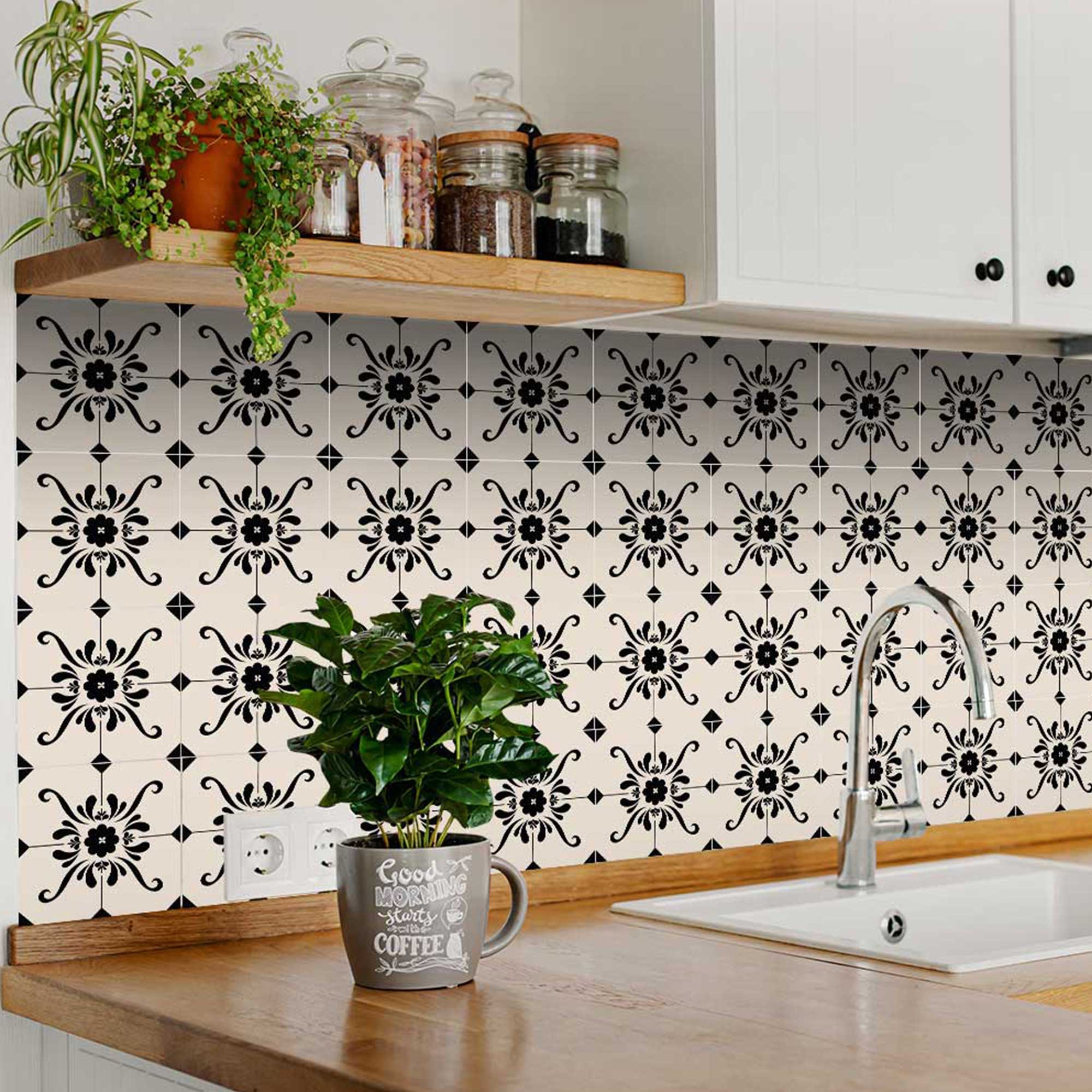 Brown and White peel and stick pattern Tile Stickers for bathroom décor Model - B84