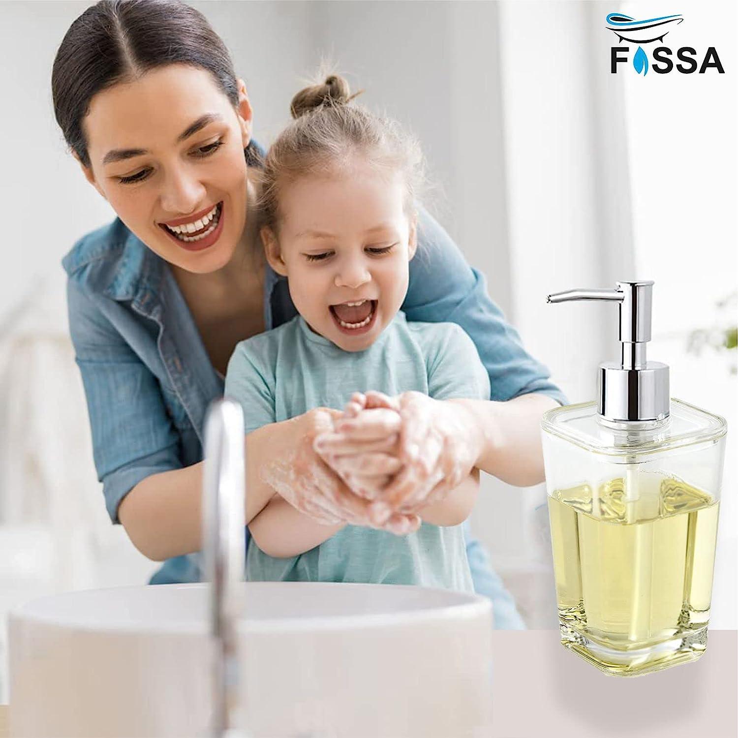 Fossa Unbreakable Clear Square Bathroom Soap Dispenser Crystal Clear Unbreakable| Sturdy and Elegant Construction Makes it Perfect for Kitchen or Bathroom | Shatter-Proof, Durable and Compact Design