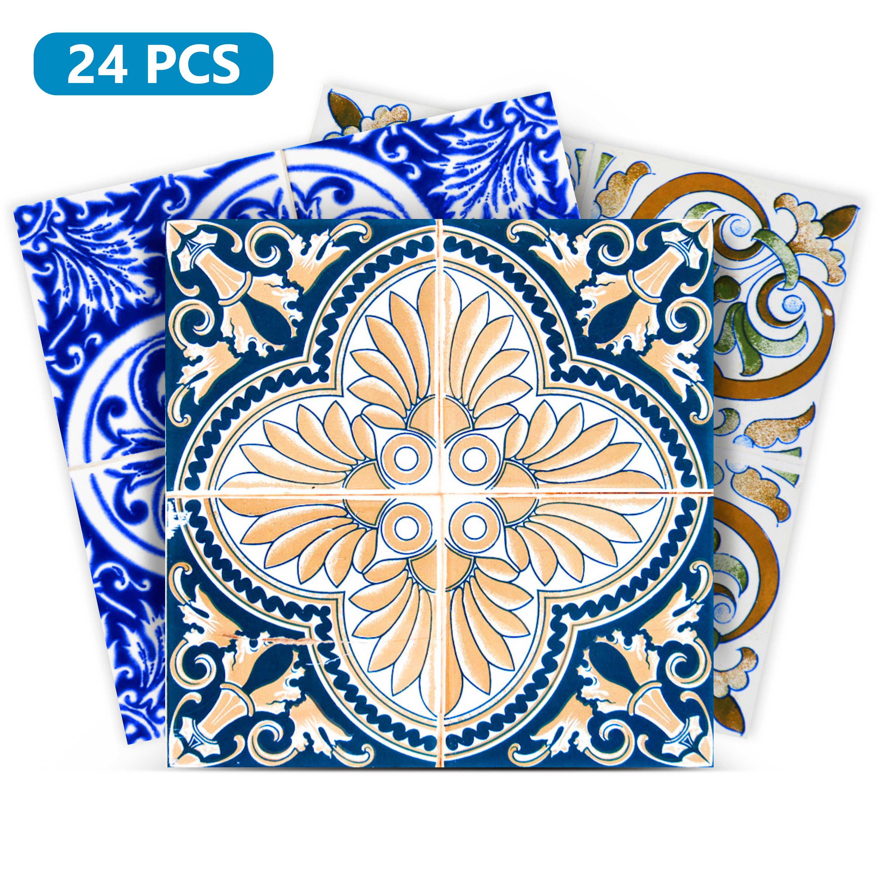 Colorful Blue and Brown backsplash for bathroom décor DIY Tile Stickers Model - H402