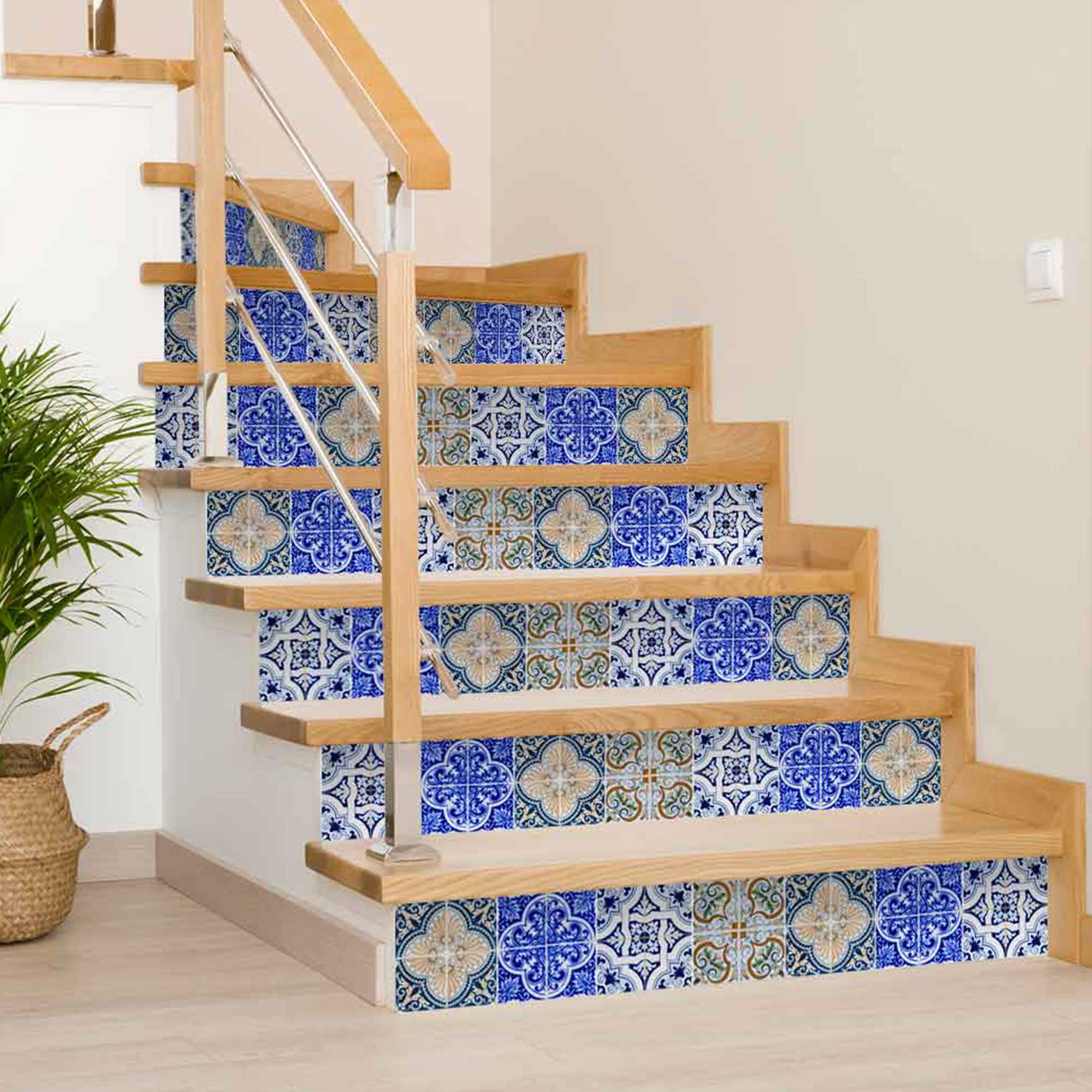 Colorful Blue and Brown backsplash for bathroom décor DIY Tile Stickers Model - H402