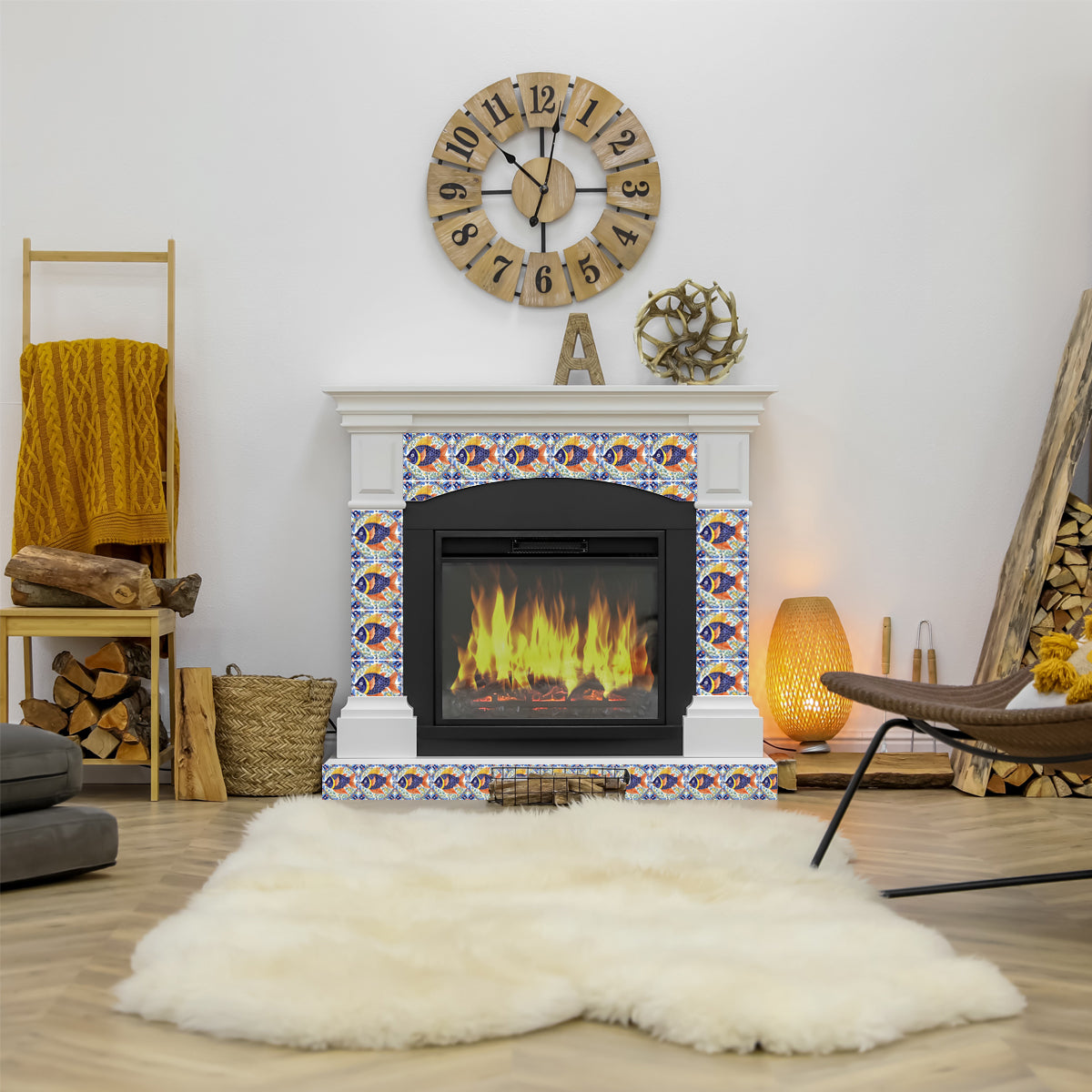 Vintage Rustic Fish Colorful Peel And Stick Tile Stickers for bathroom makeover Model - L29