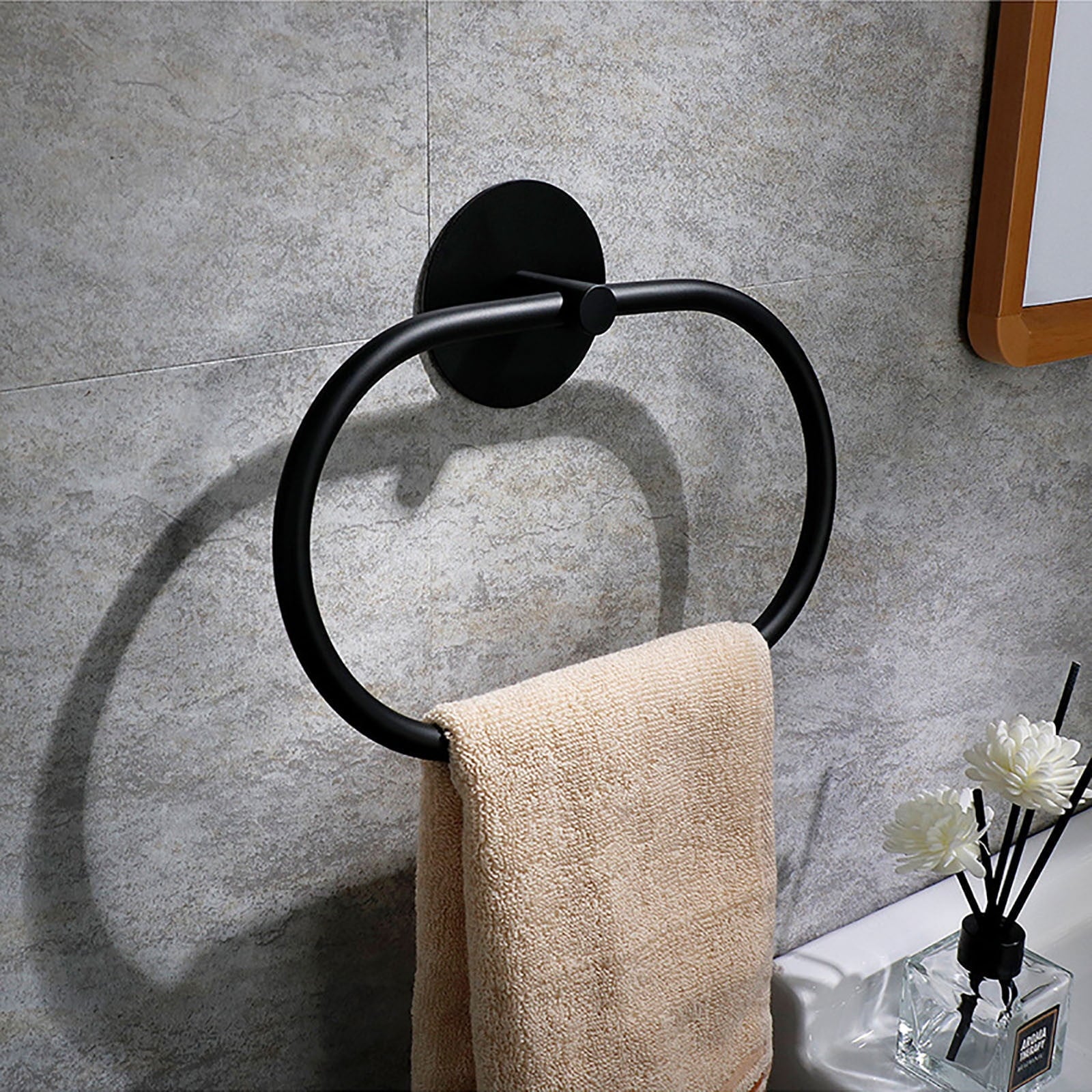 NNEDSZ Bathroom Towel Ring Bathroom Towel Rack Adhesive Hand Towels Holder Towel Hanger Black