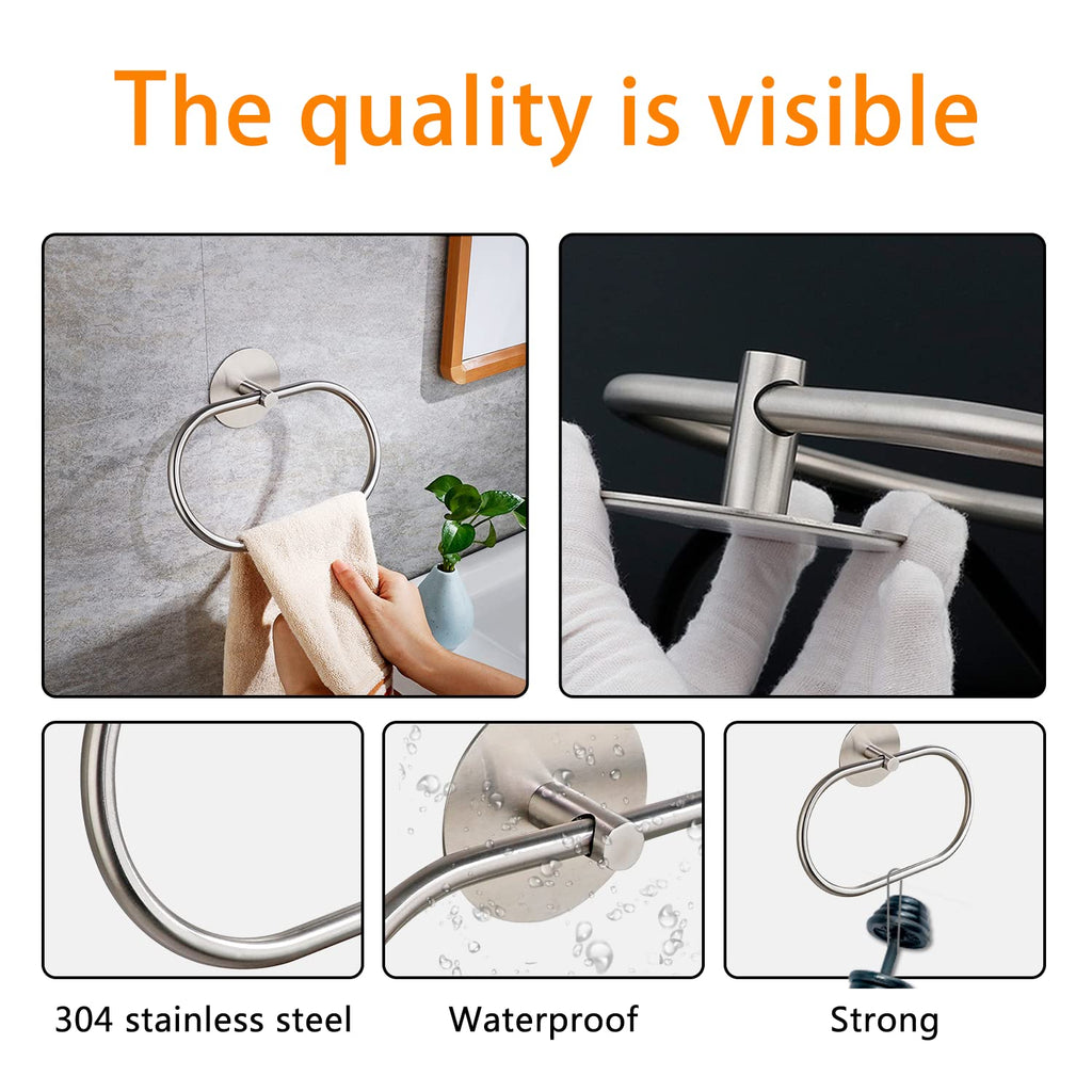 NNEDSZ Bathroom Towel Ring Bathroom Towel Rack Adhesive Hand Towels Holder Towel Hanger Silver
