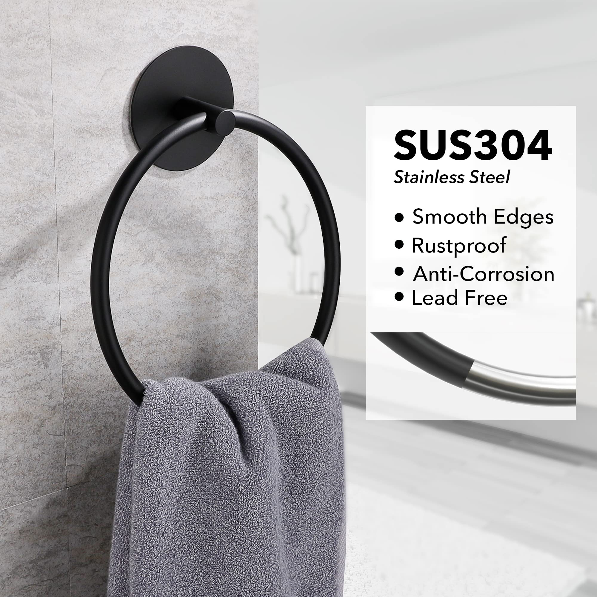 NNEDSZ Bathroom Towel Ring Bathroom Towel Rack Adhesive Hand Towels Holder Towel Hanger Round Black