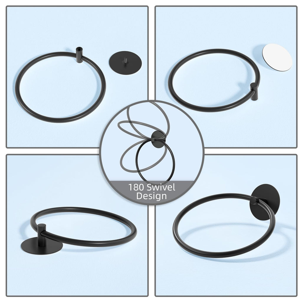 NNEDSZ Bathroom Towel Ring Bathroom Towel Rack Adhesive Hand Towels Holder Towel Hanger Round Black