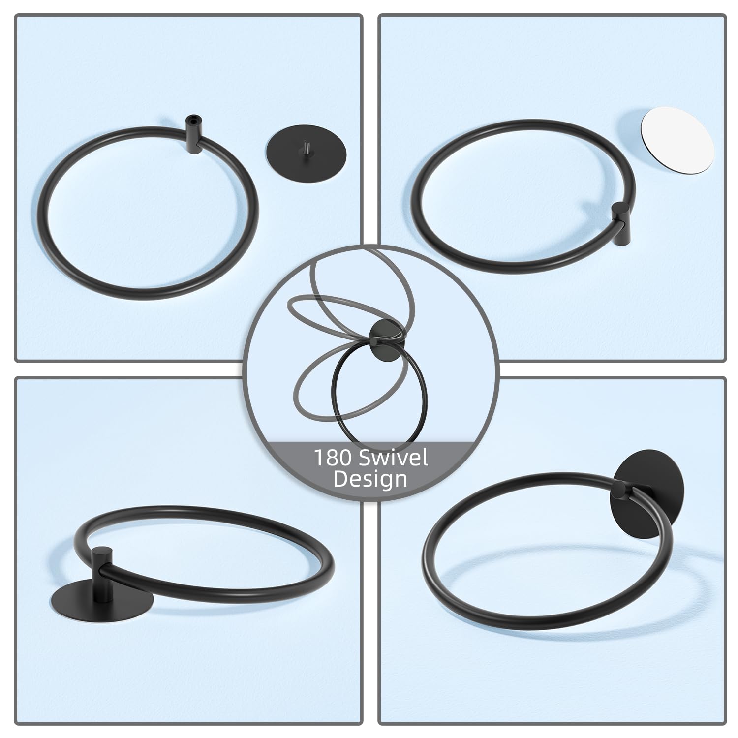 NNEDSZ Bathroom Towel Ring Bathroom Towel Rack Adhesive Hand Towels Holder Towel Hanger Round Black