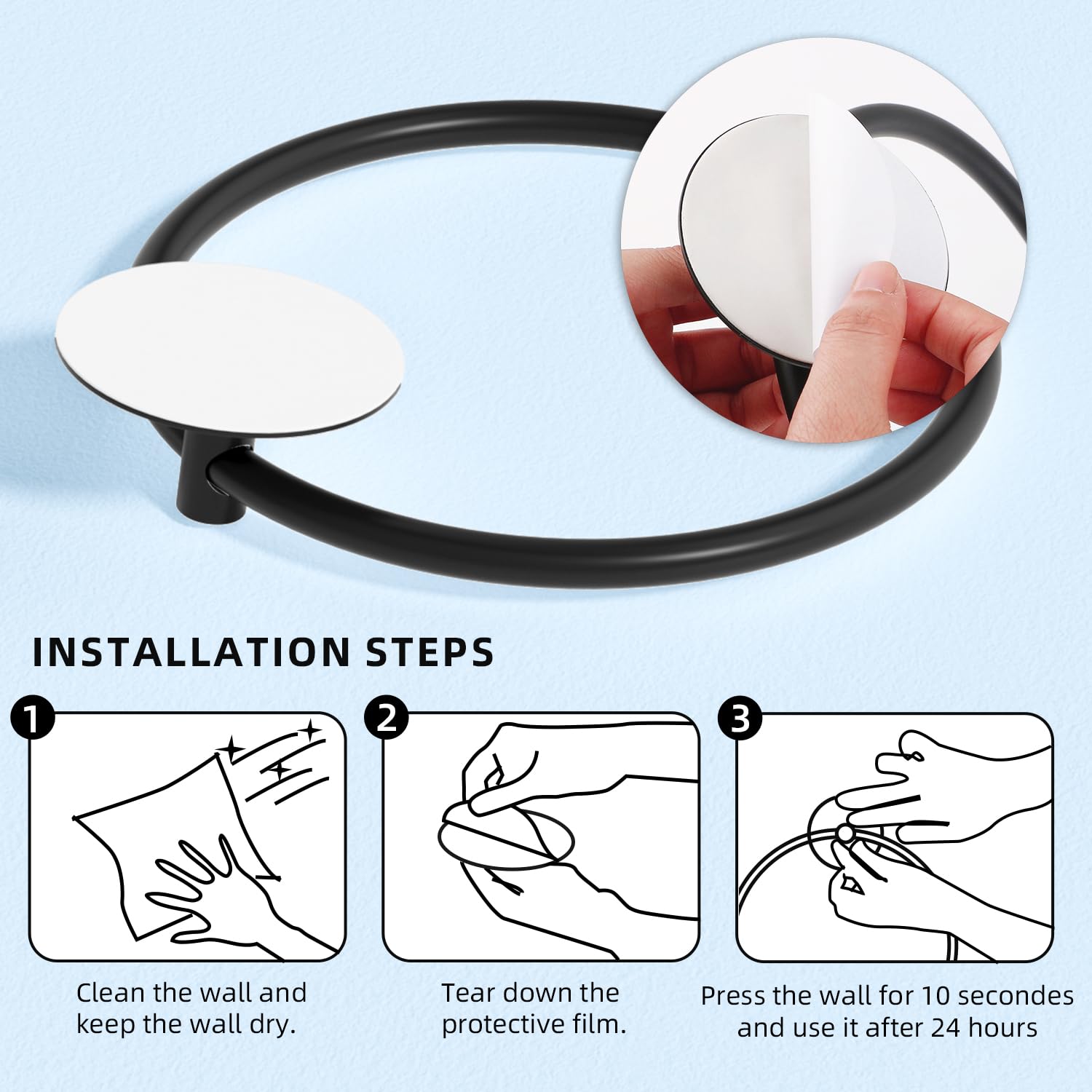 NNEDSZ Bathroom Towel Ring Bathroom Towel Rack Adhesive Hand Towels Holder Towel Hanger Round Black