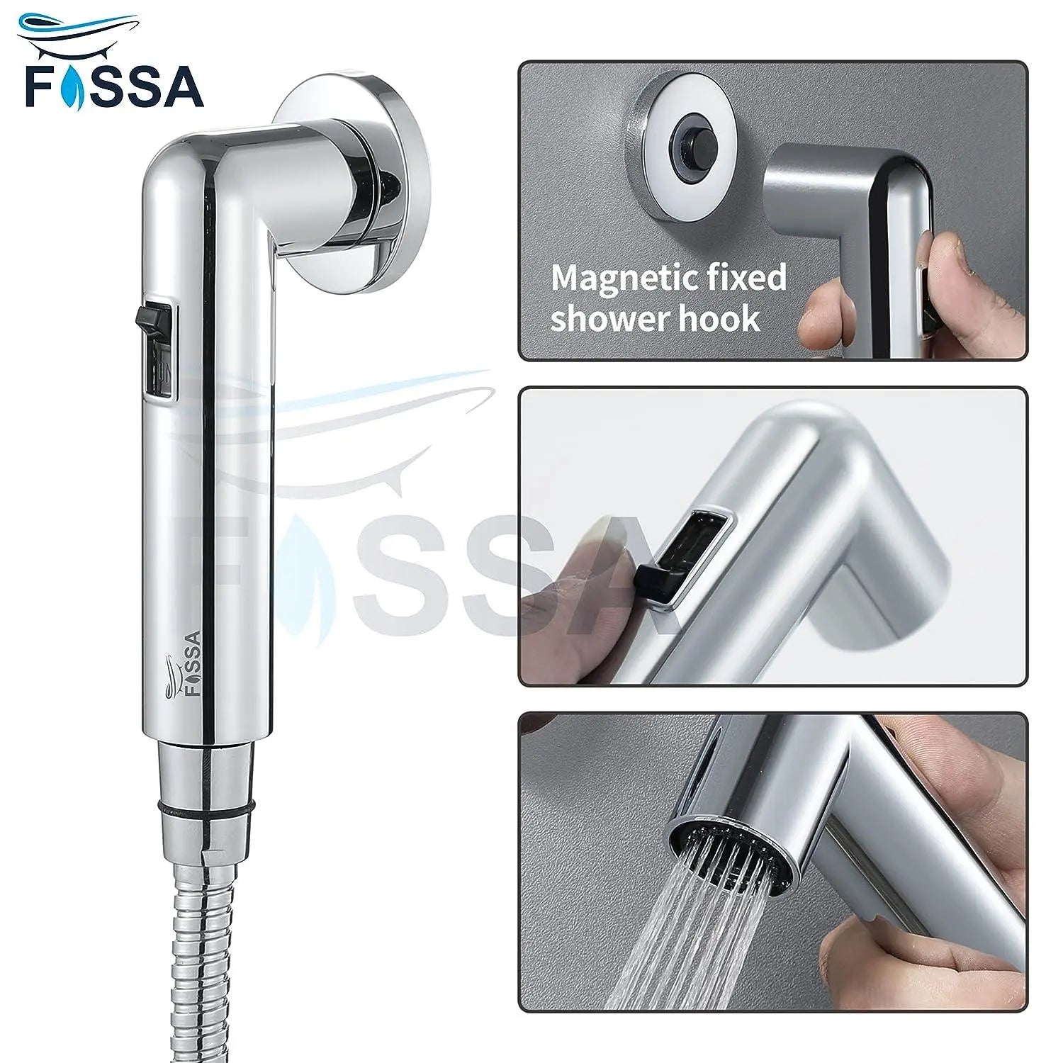 Fossa Magnetic Health Faucet/Bidet Sprayer for Toilet and Bathroom with 1 Mtr Hose Pipe and Magnet Holder (Silver)