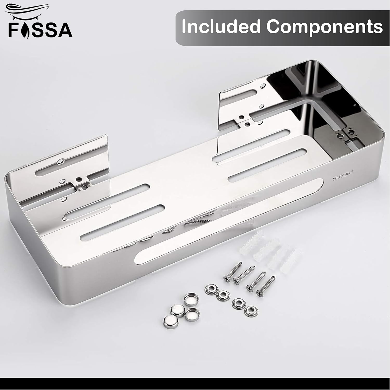 FOSSA Premium Stainless Steel Bathroom Shelf/Kitchen Shelf/Bathroom Shelf and Rack/Wall Storage Shelf/Bathroom Accessories (Silver) 3Pc Set