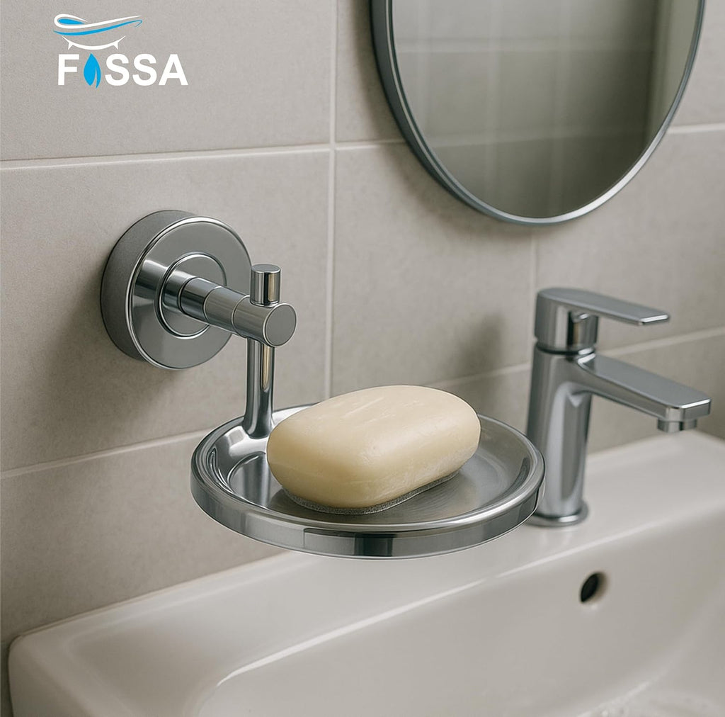 Fossa Rainbow Stainless Steel Round Soap Holder for Bathroom, Soap Stand, Bathroom Accessories Matte Finish (Silver)