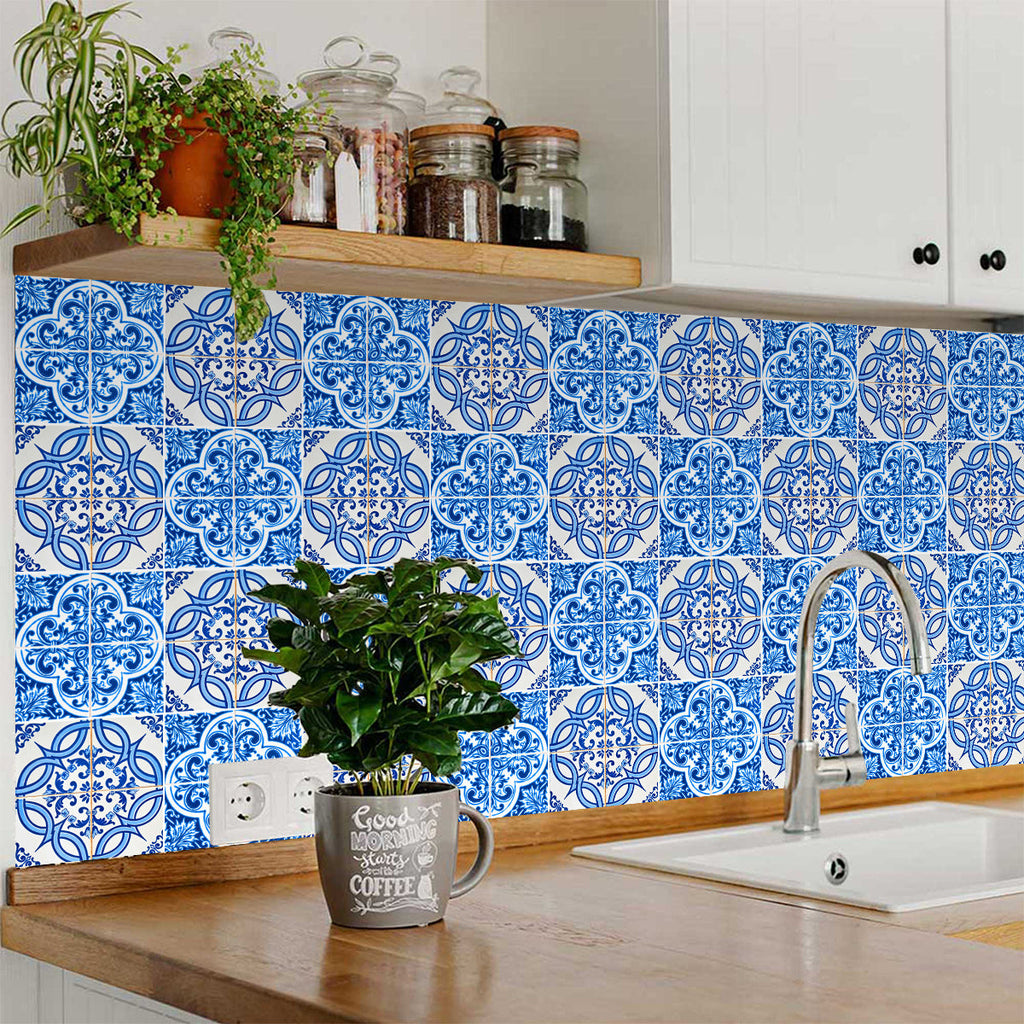 Blue backsplash two patterns peel and stick for bathroom Tile Stickers Model - H202