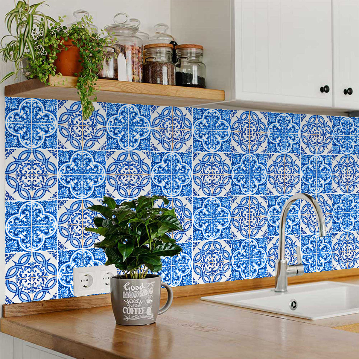 Blue backsplash two patterns peel and stick for bathroom Tile Stickers Model - H202