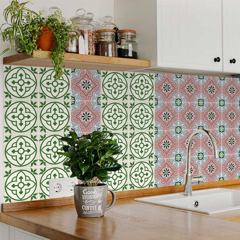 Pink and Green Tile Stickers self-adhesive bathroom tiles easy to install Model - N9