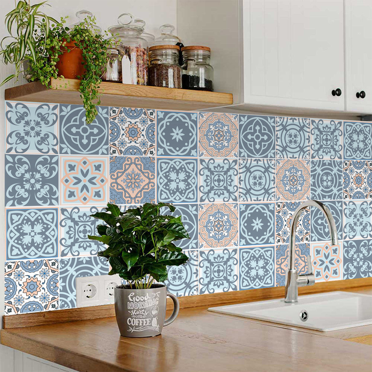 Brown and Blue Peel and Stick Tile Stickers stylish bathroom tiles Model - SB21