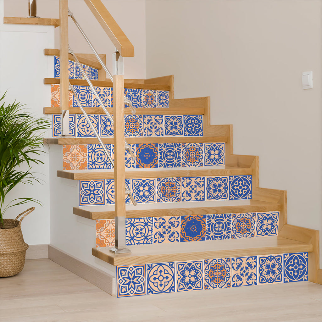 Blue and Orange Beautiful matt Tile Stickers for bathroom renovation Model - SB43