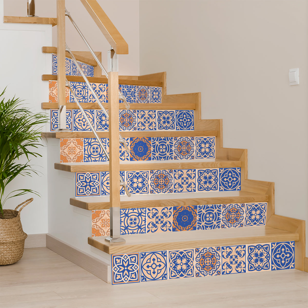 Blue and Orange Beautiful matt Tile Stickers for bathroom renovation Model - SB43