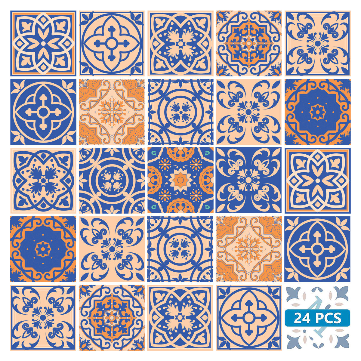 Blue and Orange Beautiful matt Tile Stickers for bathroom renovation Model - SB43