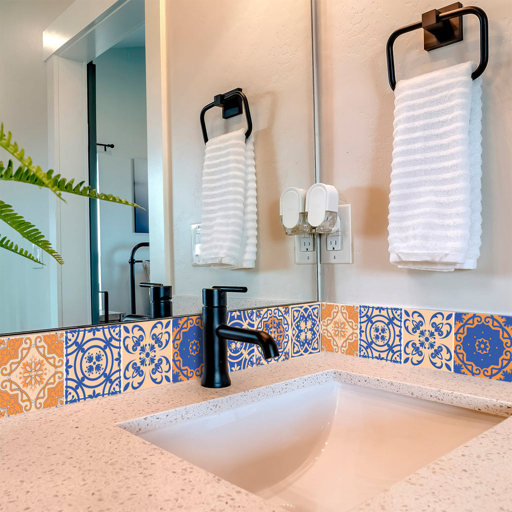 Blue and Orange Beautiful matt Tile Stickers for bathroom renovation Model - SB43