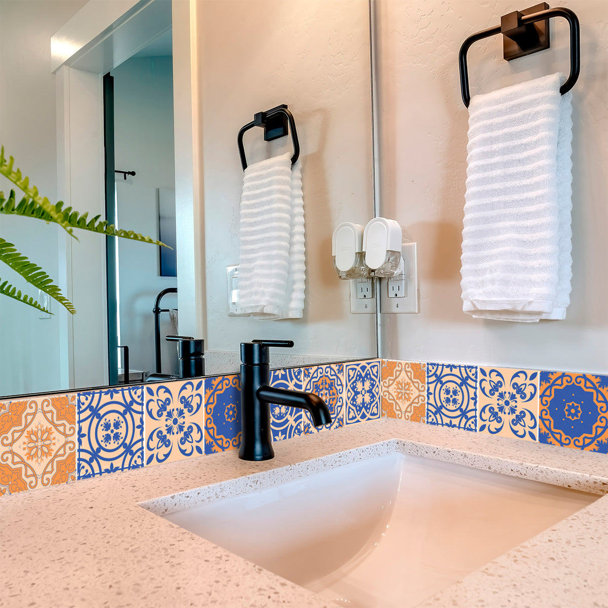 Blue and Orange Beautiful matt Tile Stickers for bathroom renovation Model - SB43