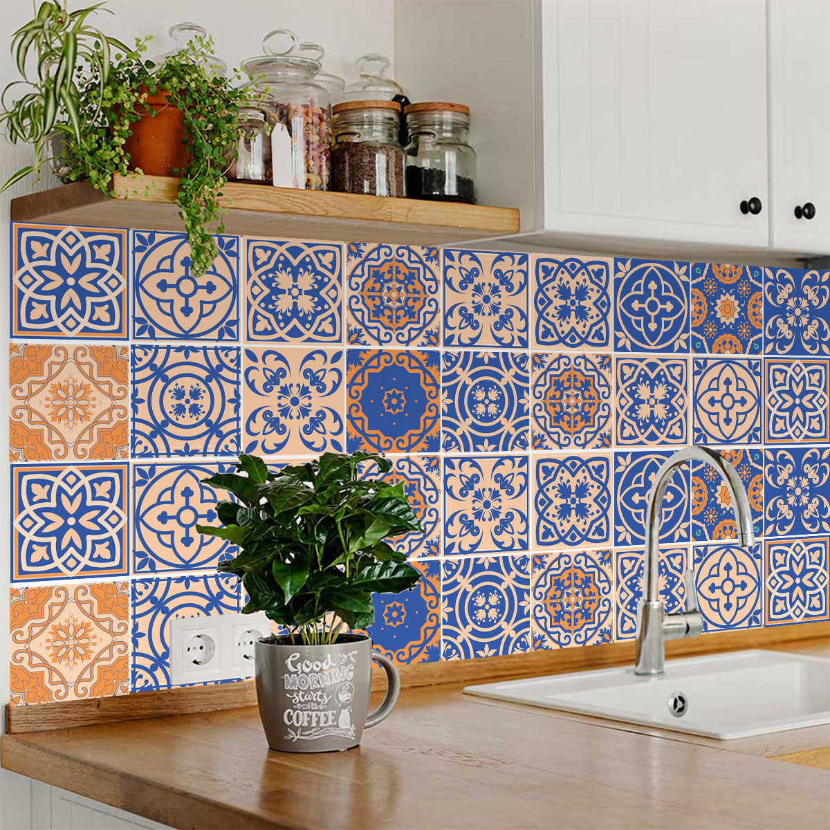 Blue and Orange Beautiful matt Tile Stickers for bathroom renovation Model - SB43