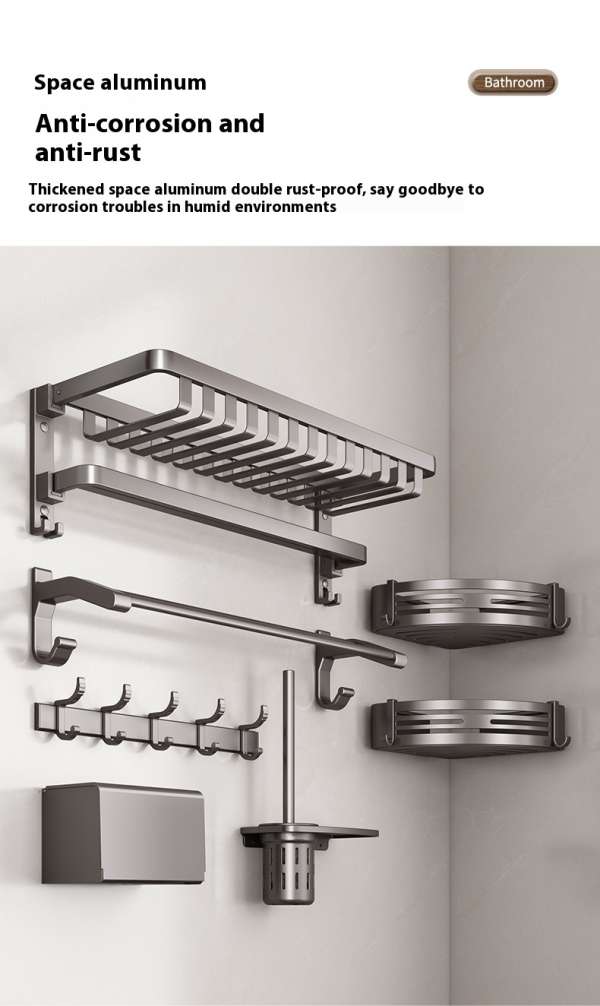 Gun Gray Towel Rack Bathroom Punch-free Bathroom Rack - Image 4