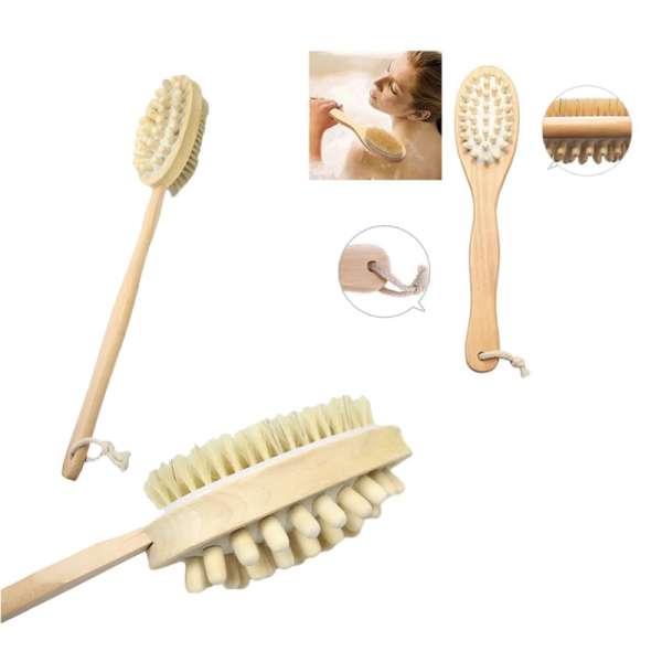 Long Handle Wood Double Sided Bath Brush Body Shower Bristle Massage 40cm - Image 6