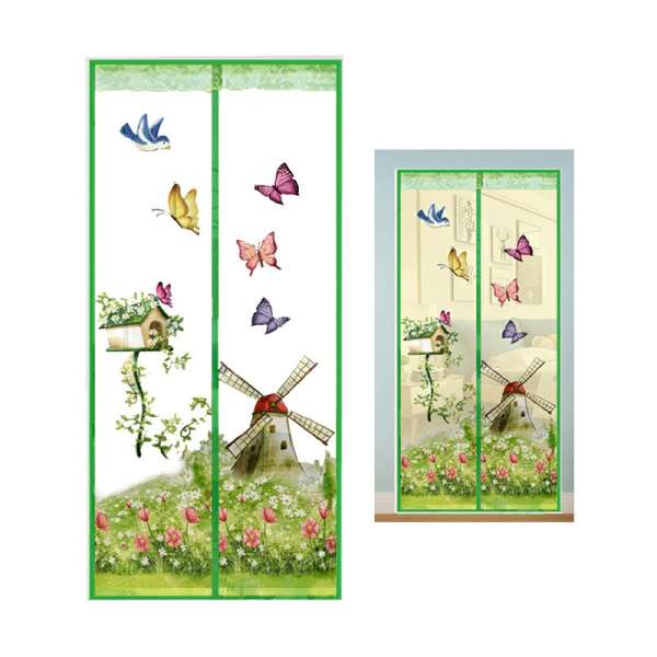 Magic Door Curtain Mesh Magnetic Fastening Hands Free Insect Fly Screen - Green Windmill - Image 4