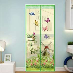 Magic Door Curtain Mesh Magnetic Fastening Hands Free Insect Fly Screen - Green Windmill