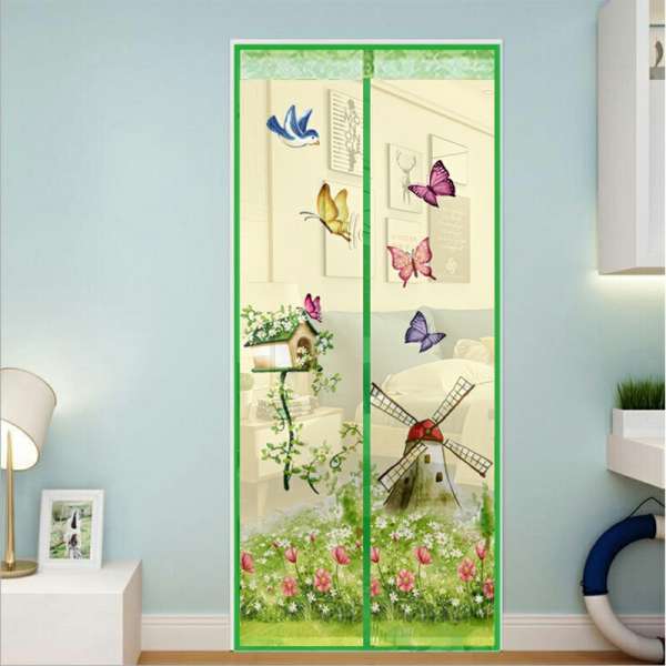 Magic Door Curtain Mesh Magnetic Fastening Hands Free Insect Fly Screen - Green Windmill