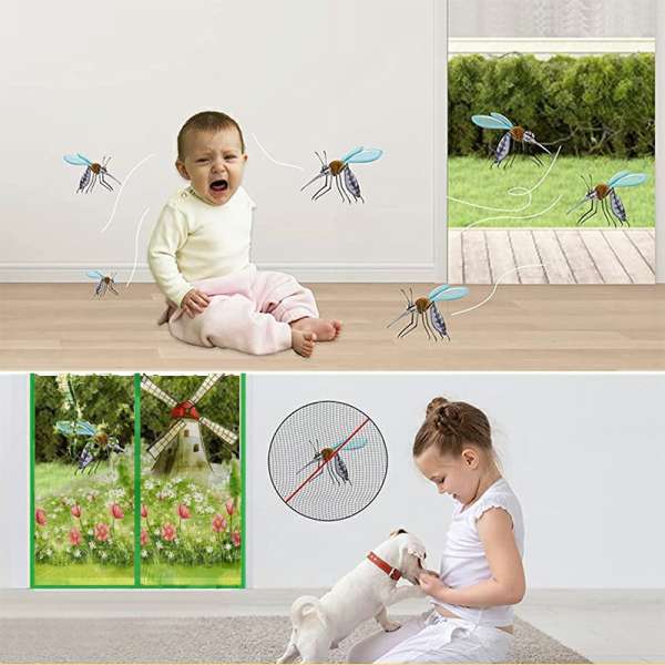 Magic Door Curtain Mesh Magnetic Fastening Hands Free Insect Fly Screen - Green Windmill - Image 3