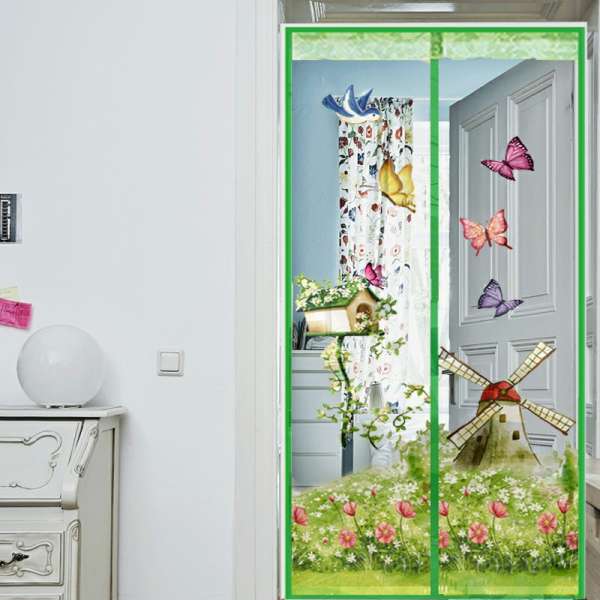 Magic Door Curtain Mesh Magnetic Fastening Hands Free Insect Fly Screen - Green Windmill - Image 2