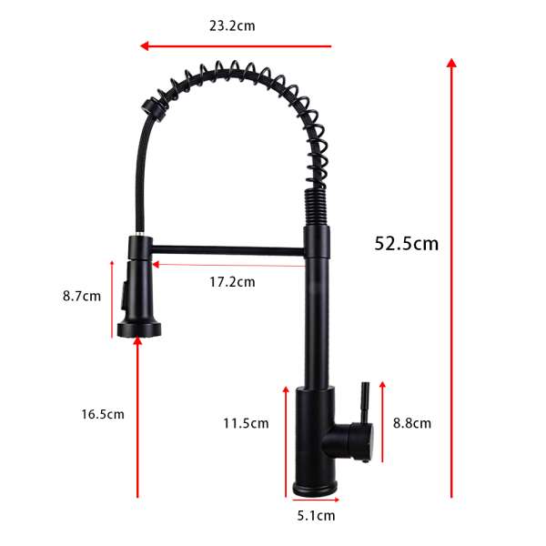 Monobloc Kitchen Sink Mixer Tap with Pull Out Hose Sprayer Single Lever - Black - Image 6