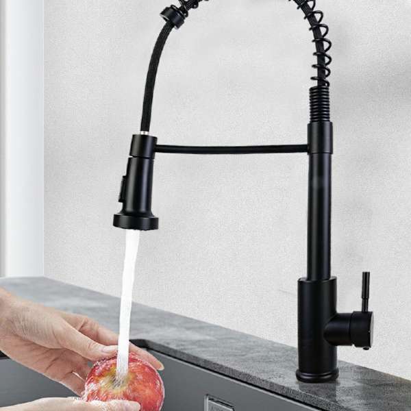 Monobloc Kitchen Sink Mixer Tap with Pull Out Hose Sprayer Single Lever - Black - Image 7