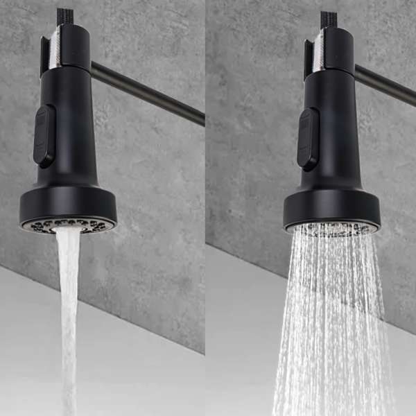 Monobloc Kitchen Sink Mixer Tap with Pull Out Hose Sprayer Single Lever - Black - Image 2