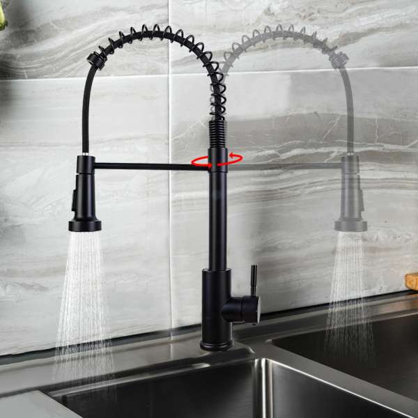 Monobloc Kitchen Sink Mixer Tap with Pull Out Hose Sprayer Single Lever - Black - Image 3